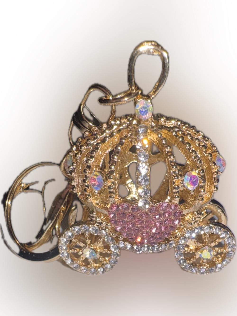 Gold & Pink Crown Carriage Crystal Keychain Bag Charm 3D - Picture 2 of 7
